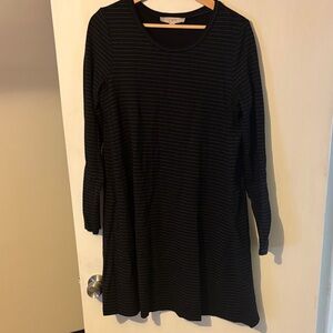 LOFT Black A Line Dress with Subtle Stripes - M